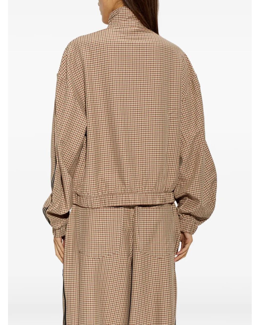 Adidas Natural Check-Pattern Logo-Patch Jacket