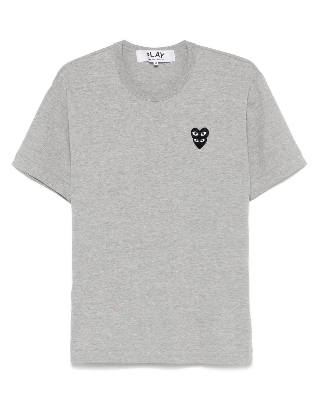 COMME DES GARÇONS PLAY Gray Double Heart-Patch T-Shirt