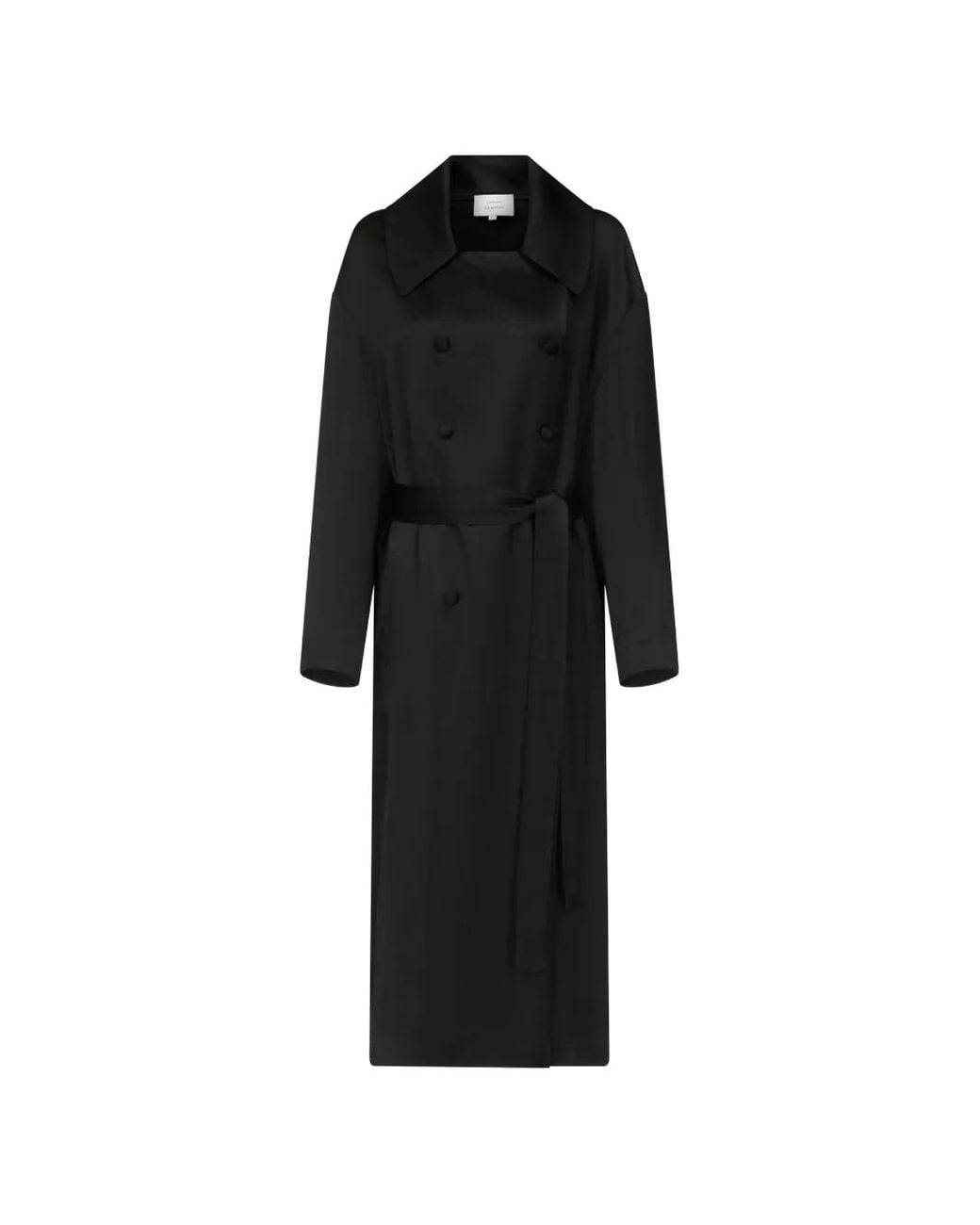 Loulou de Saison Black Erika Double-Breasted Satin Coat
