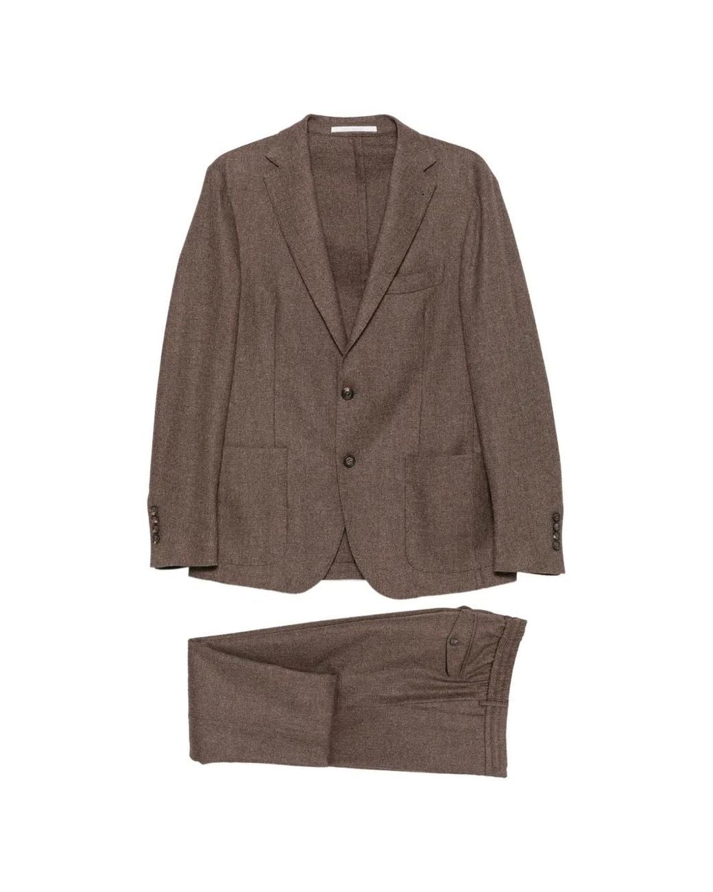 Eleventy Brown Drawstring-Waist Notched-Lapels Suit for men