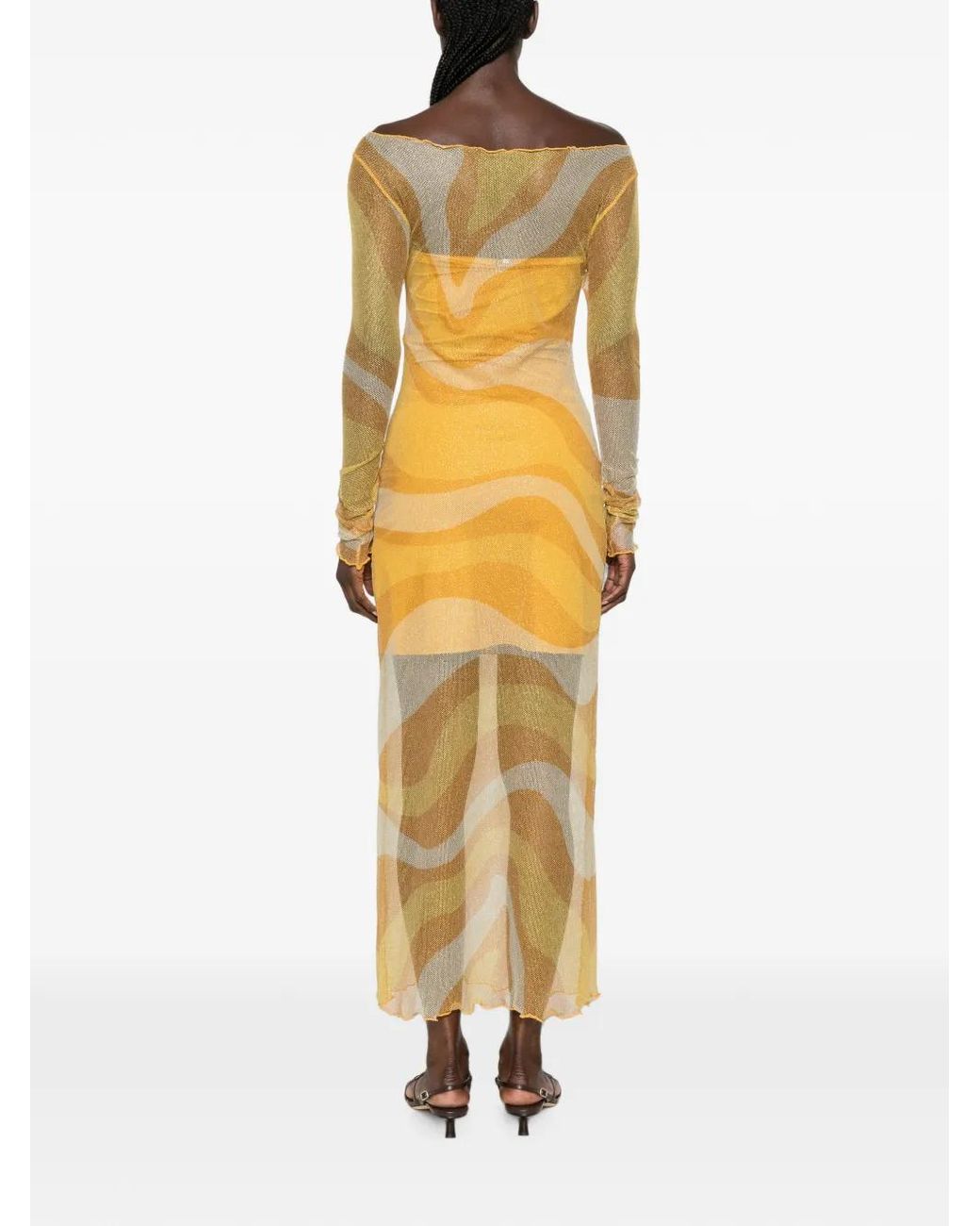 Cala De La Cruz Metallic Ursa Fishnet Long-Sleeve Midi Dress