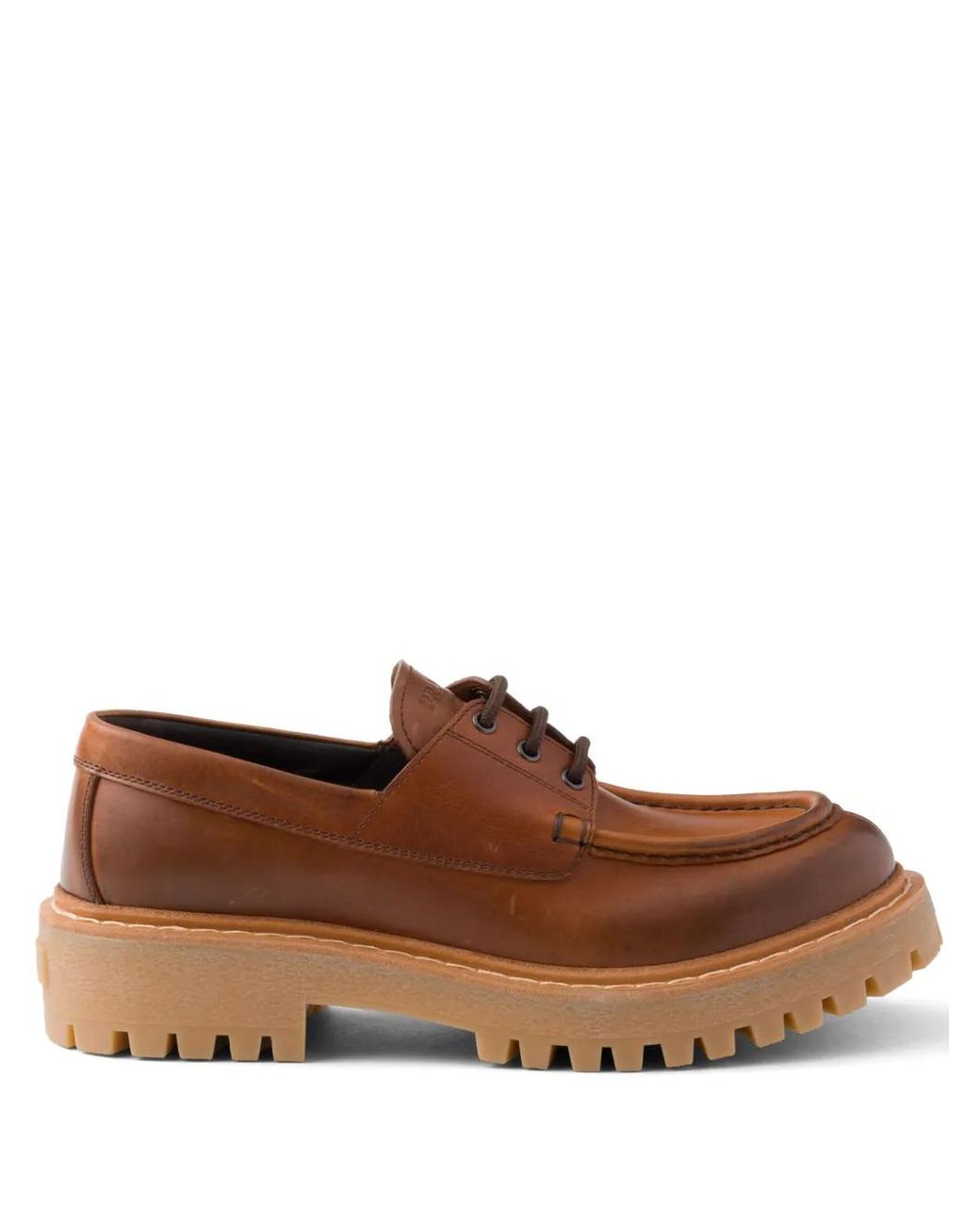 Prada Brown Lace-Up Leather Loafer