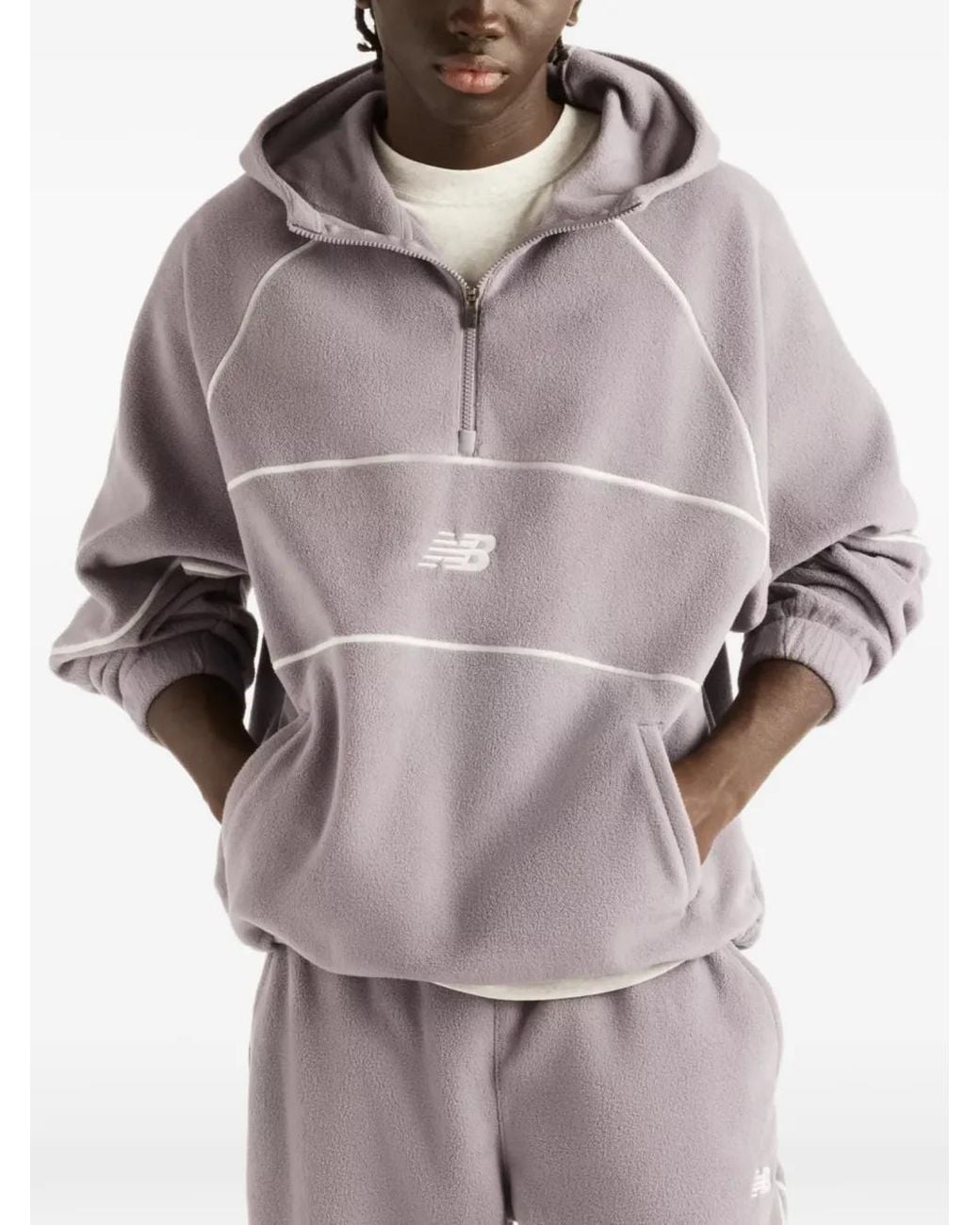 New Balance Gray Trackside Polar Fleece Hoodie for men