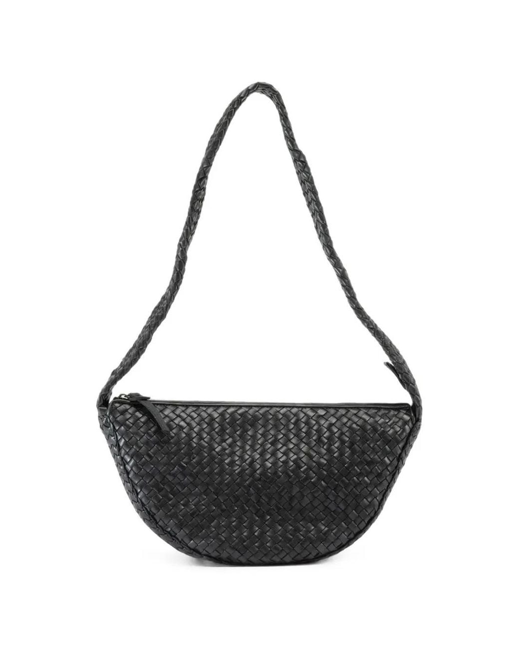 Officine Creative Black Woven Leather Shoulder Bag