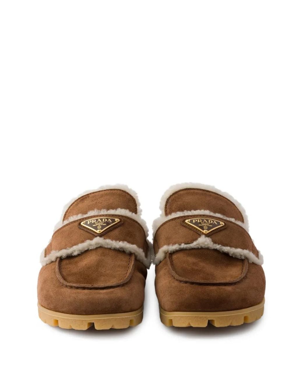 Prada Brown Suede Shearling Mules