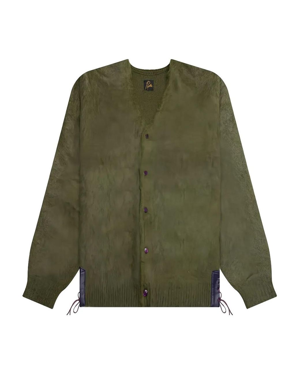 Needles Green Leather-Patch Cardigan for men
