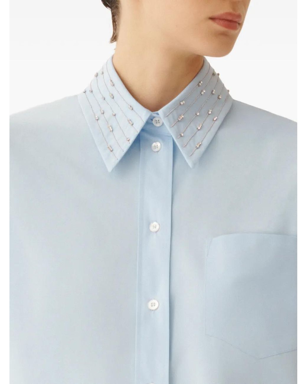 Fabiana Filippi Blue Embellished Collared Shirt