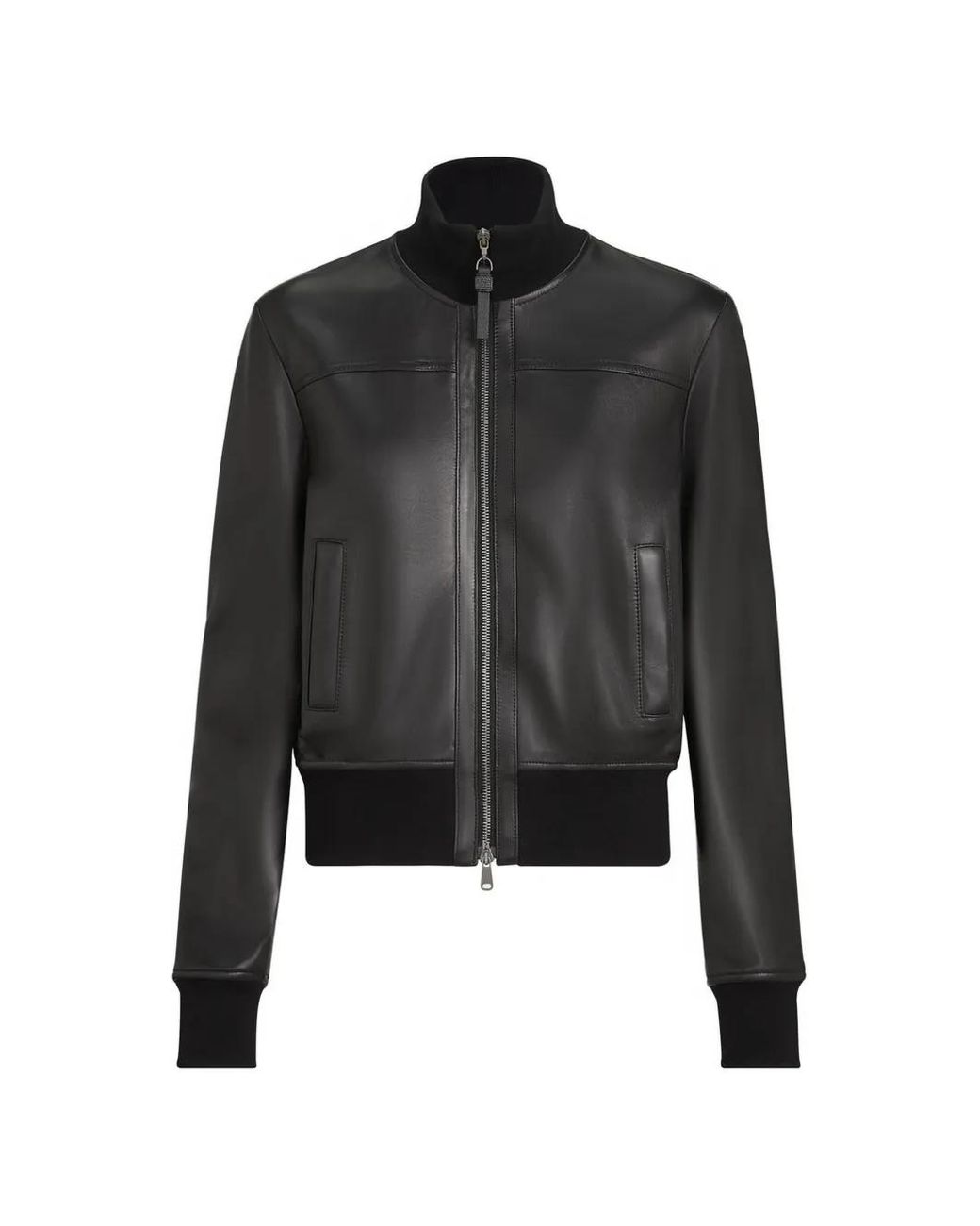 Brunello Cucinelli Black Nappa Leather Outerwear Jacket With Monili