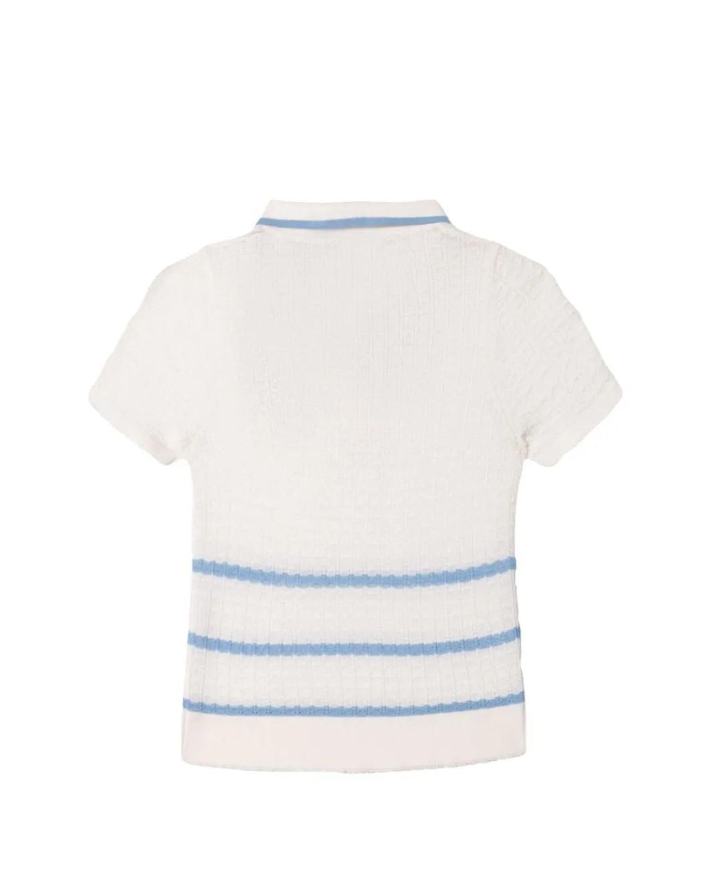 Re/done White Striped Embroidered Polo Shirt