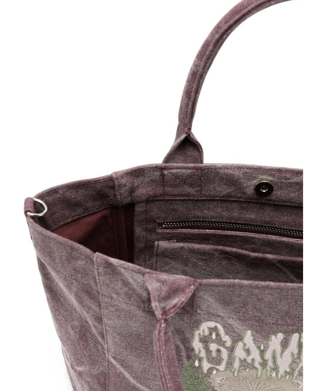 Ganni Purple Graphic-Print Cotton Tote Bag
