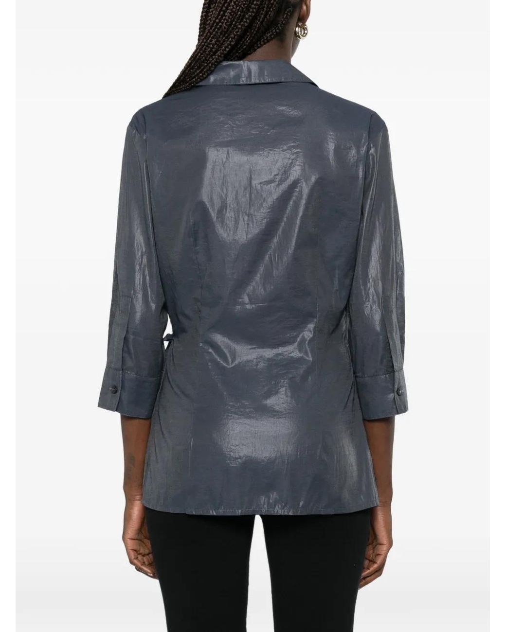 Paloma Wool Gray Wrap-Style Chest-Pocket Blouse