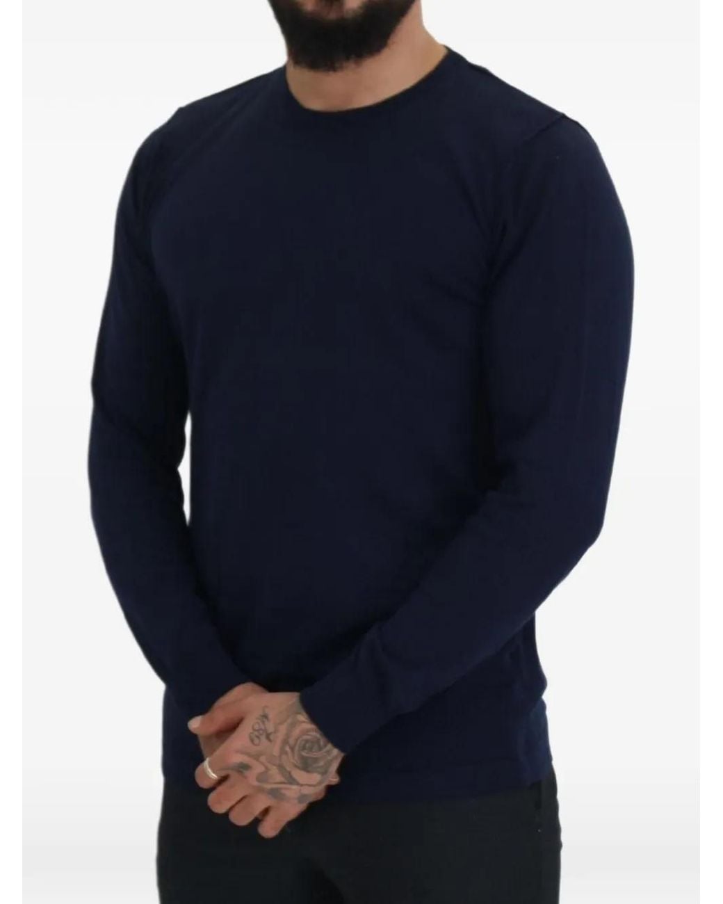 Paolo Pecora Blue Crew-Neck Long-Sleeve Fine-Knit T-Shirt for men
