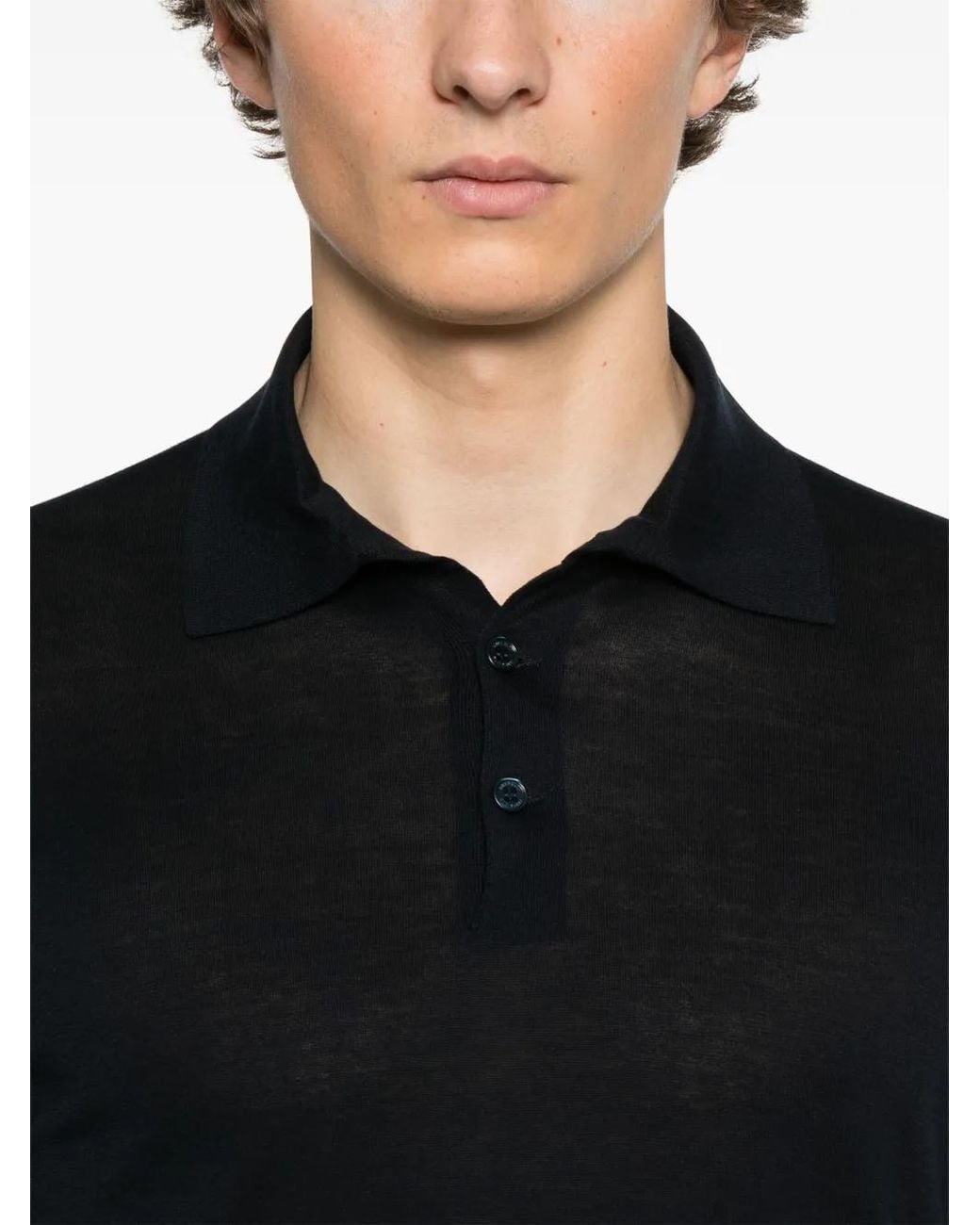 Brunello Cucinelli Black Knitted Polo Shirt for men