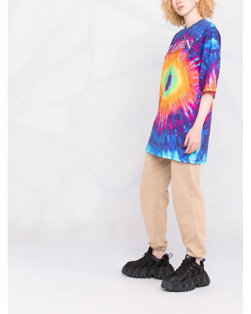 Philipp Plein Blue Tie Dye-Print T-Shirt Dress