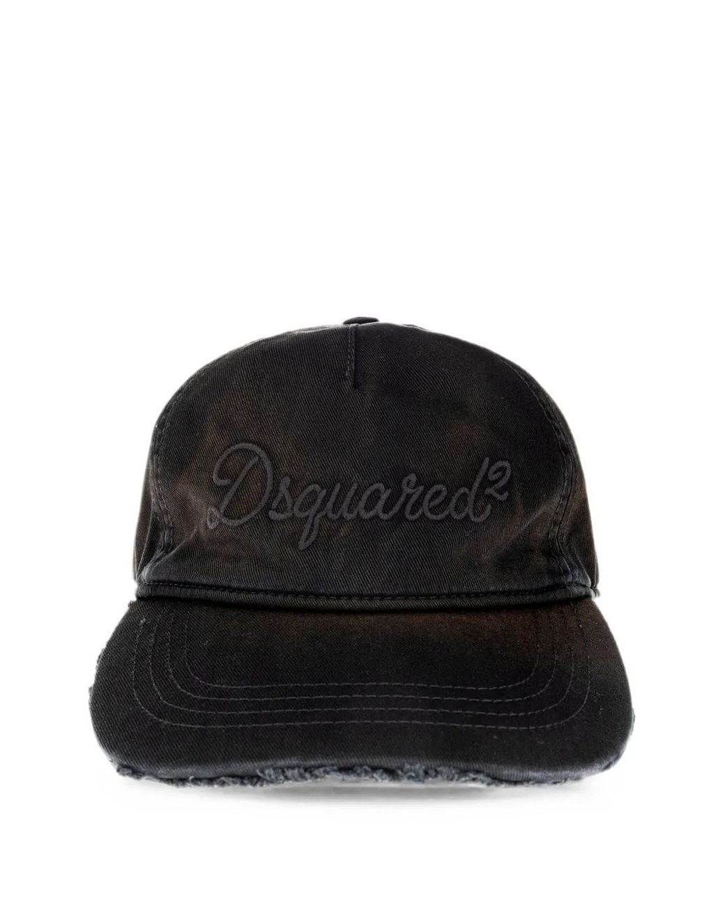 DSquared² Black Logo-Embroidered Distressed Baseball Cap for men