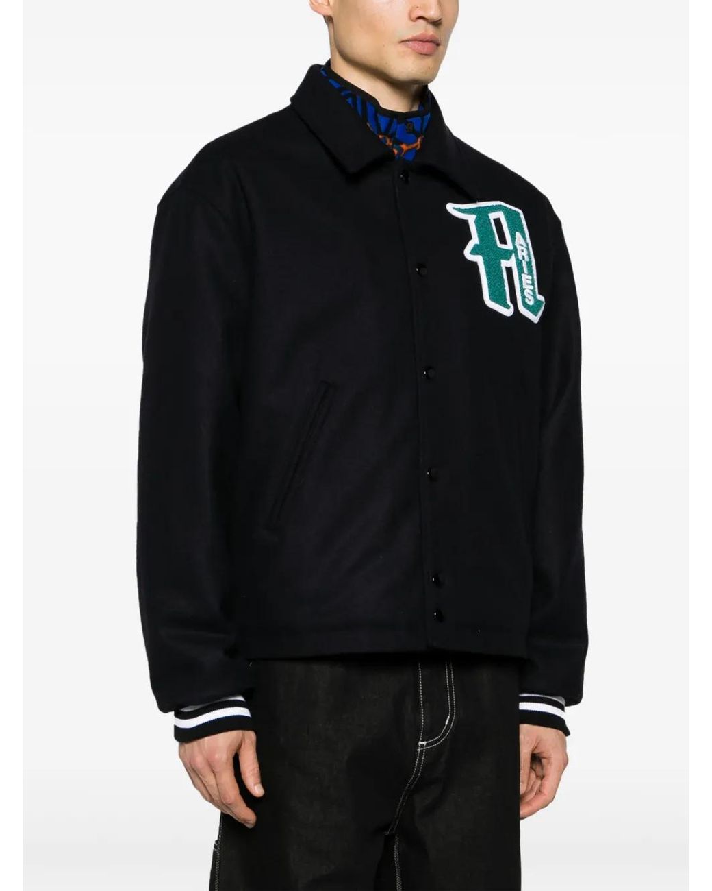 Aries Black Logo-Appliqué Varsity Jacket for men