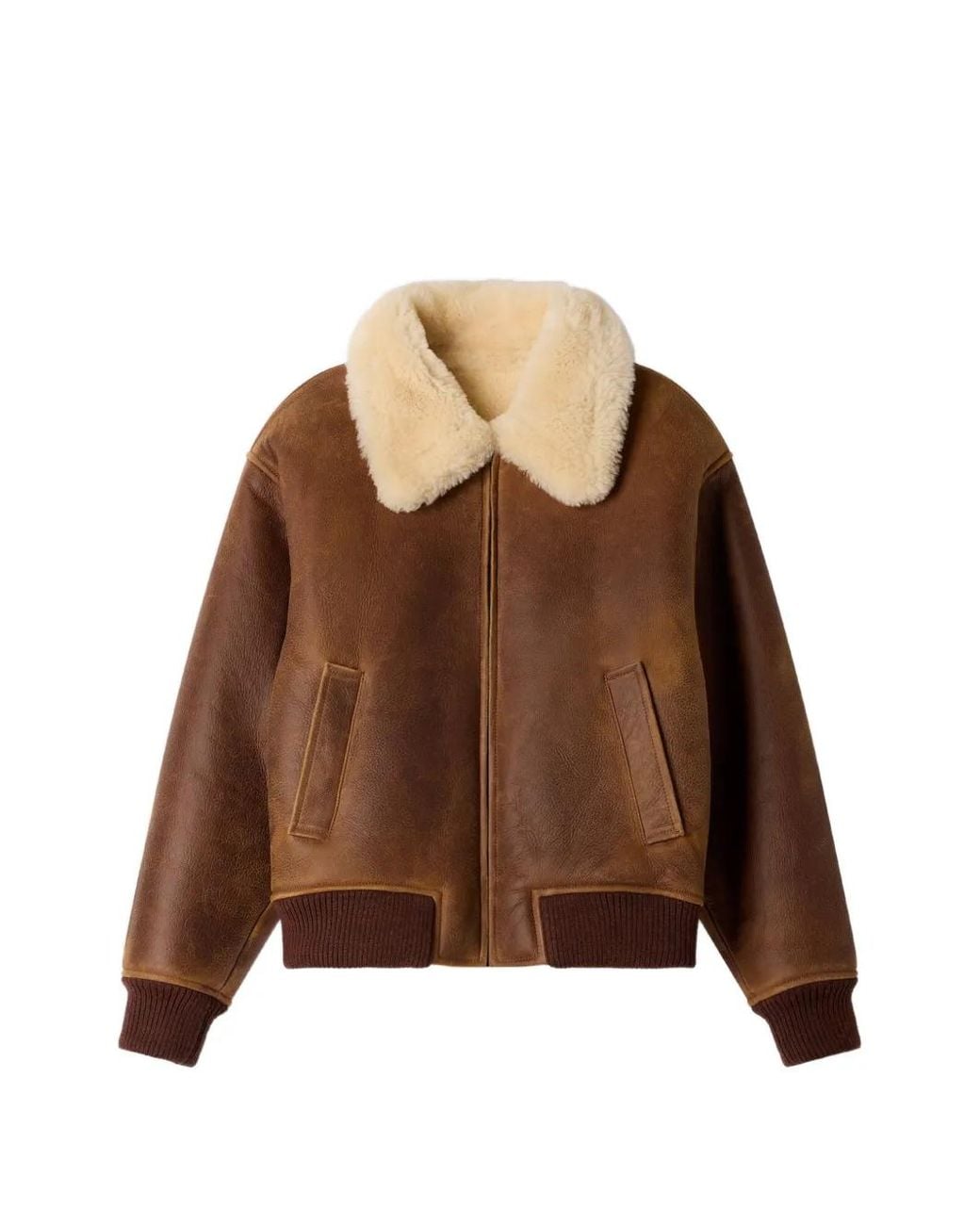 Sandro Brown Zipped Shearling Jacket