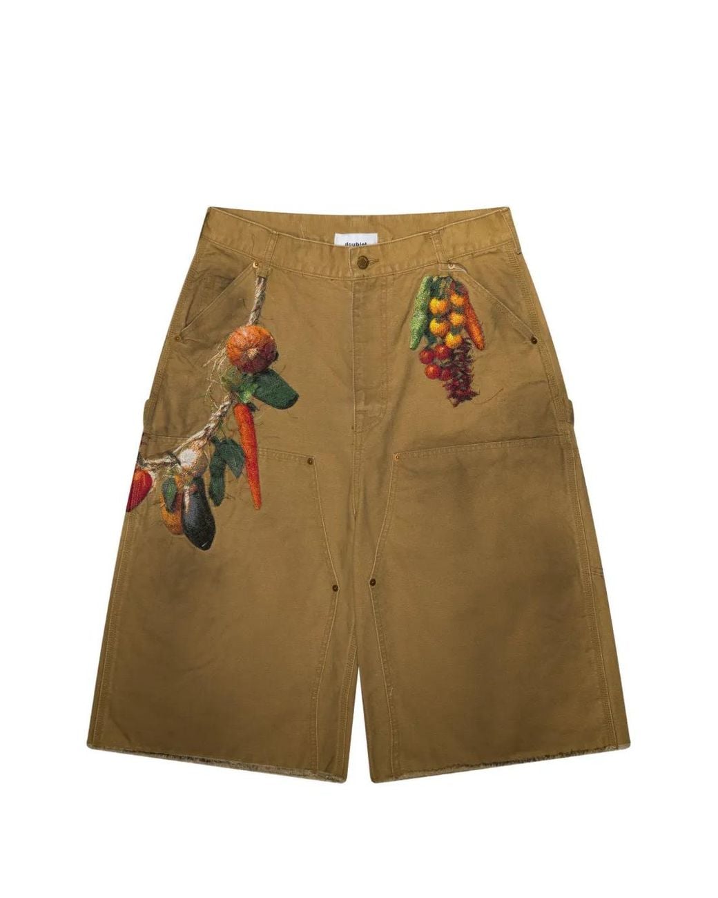 Doublet Green Vegetable-Embroidery Cut-Off Shorts for men