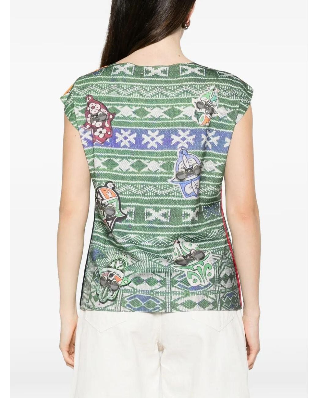 The Artistylist Green Elephant-Print Cap-Sleeve T-Shirt