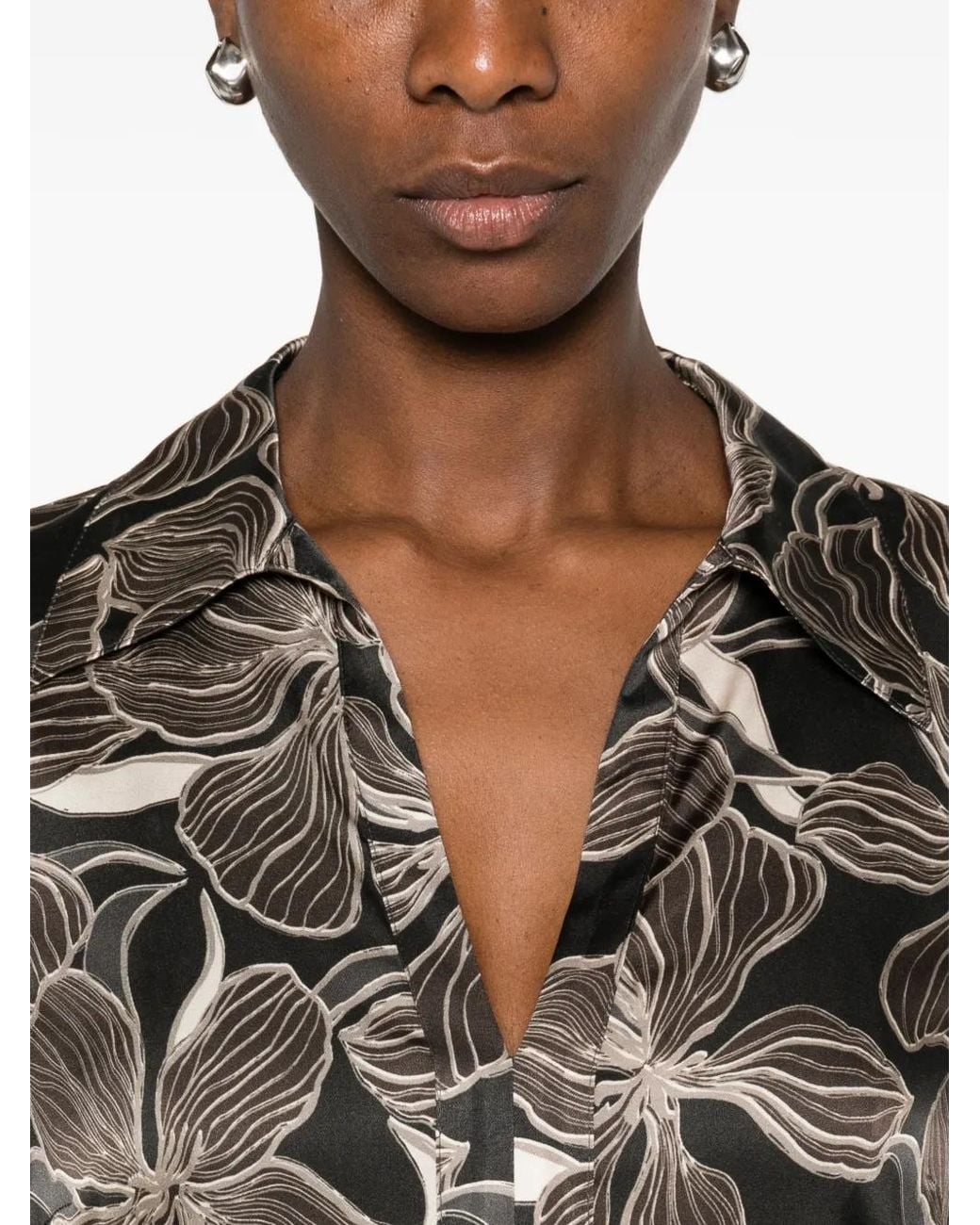 Marc O' Polo Gray Floral-Print Midi Dress