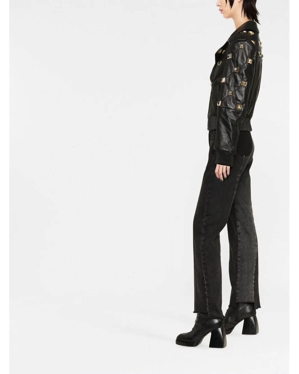 Philipp Plein Black Studded Leather Bomber Jacket