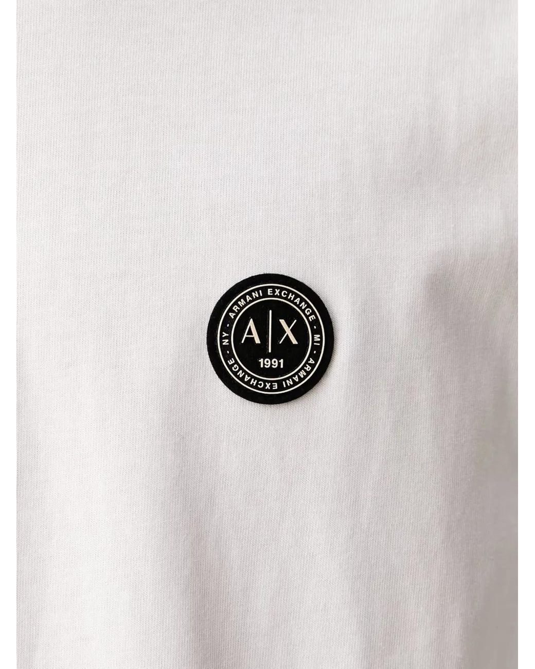 ARMANI EXCHANGE White Logo-Patch Long-Sleeve T-Shirt for men