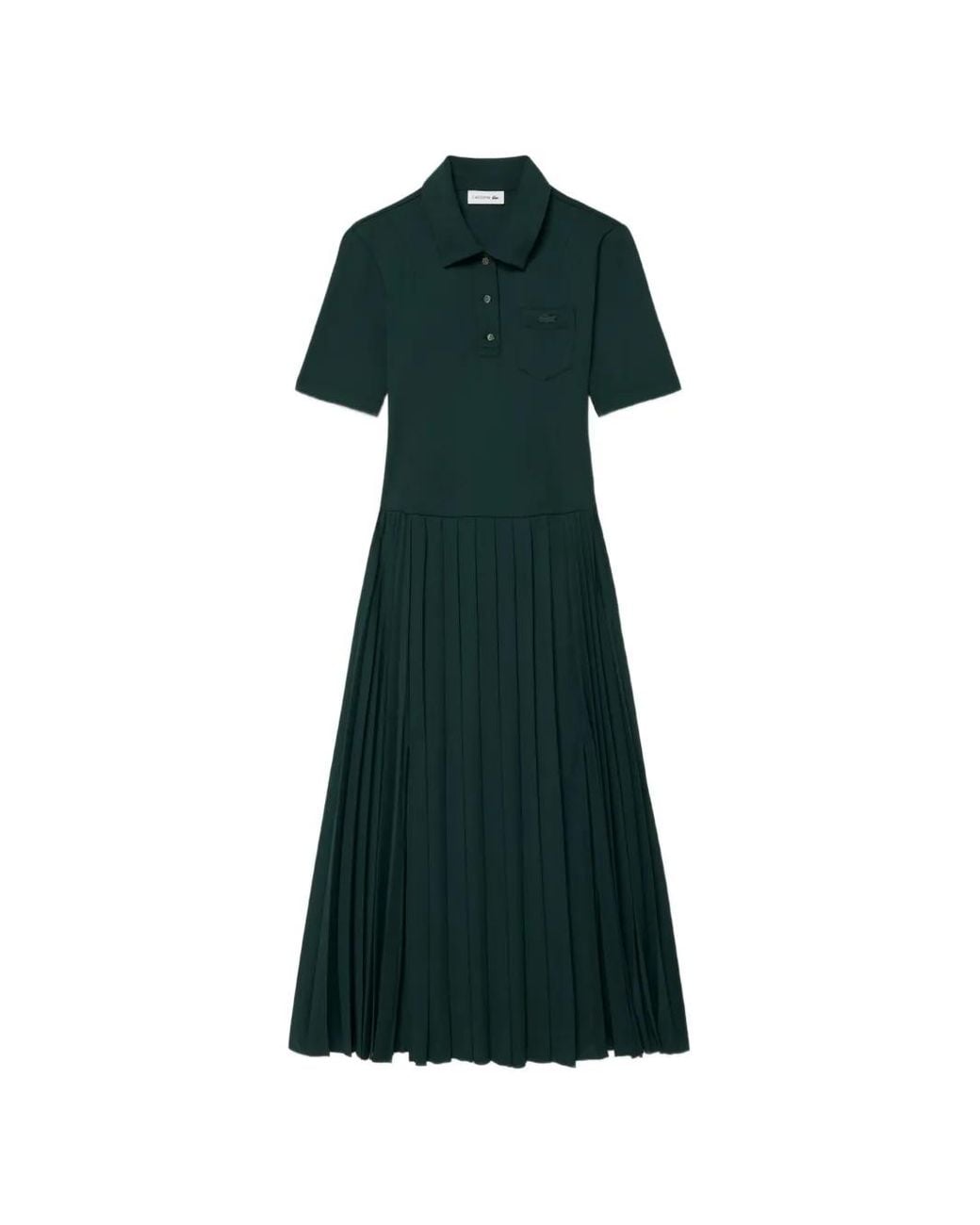 Lacoste Green Robe-Polo Longue Plissée À Patch Logo