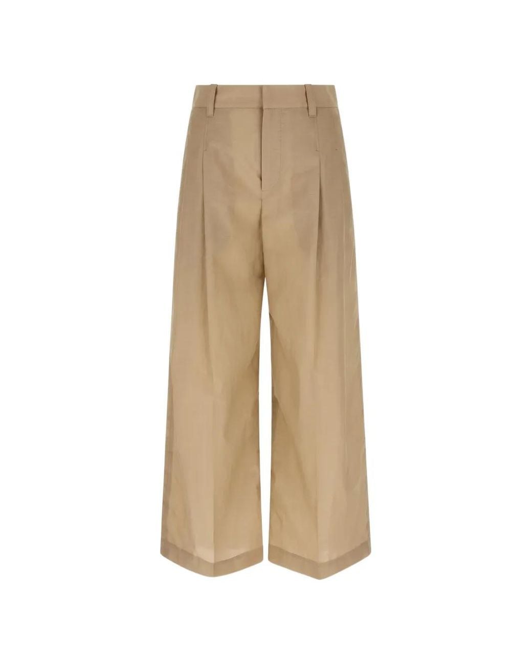 Brunello Cucinelli Natural Techno Cotton Poplin A-Line Trousers With Monili