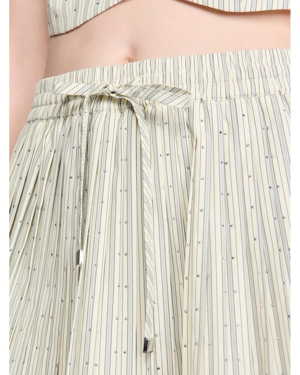 Sandro White Mini Striped Rhinestone A-Line Skirt