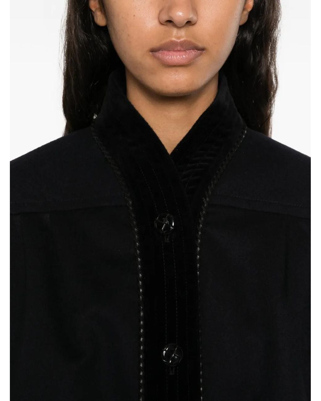 Blazé Milano Black Velvet-Trimmed Button-Up Jacket