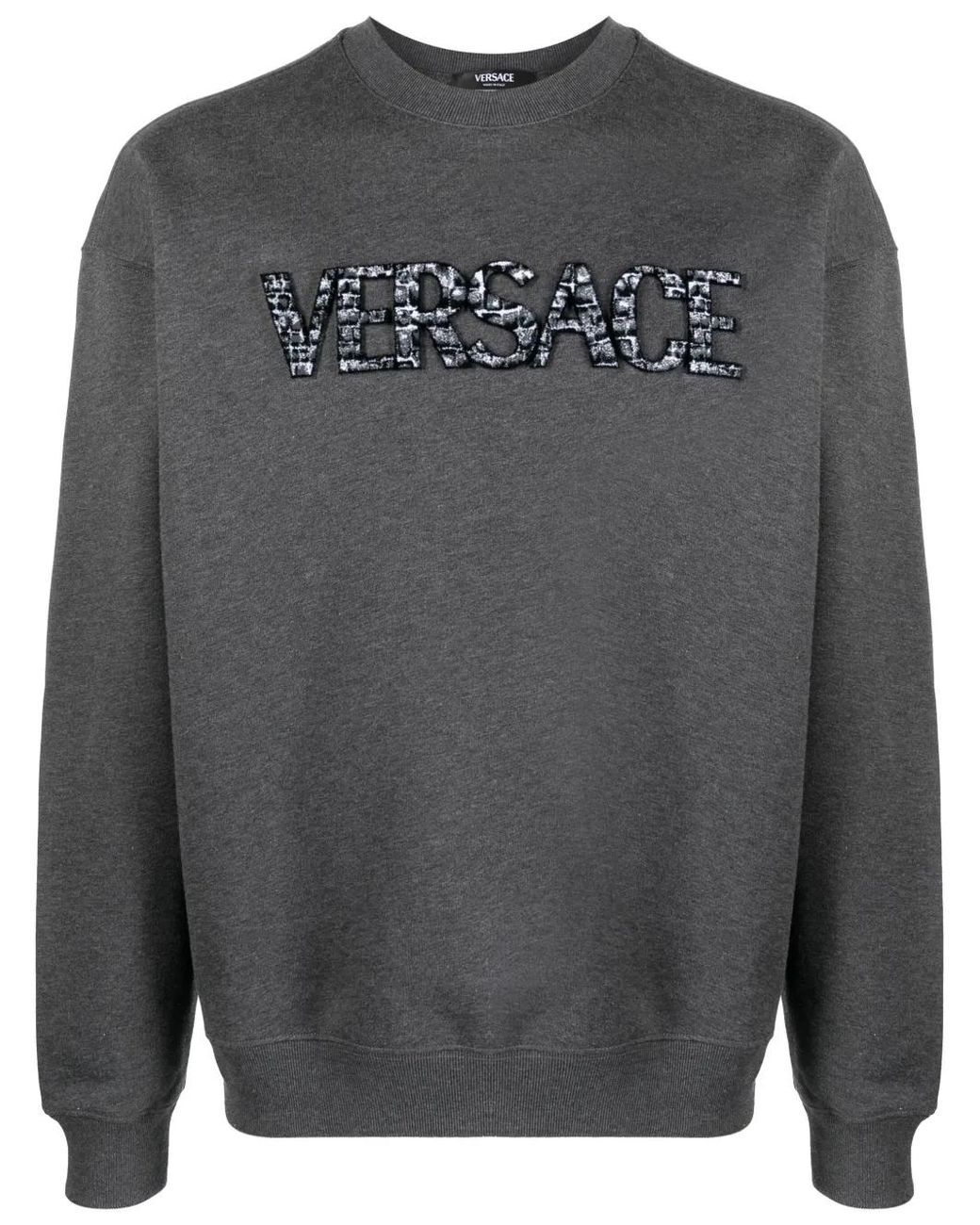Versace Gray Logo-Patch Cotton Sweatshirt for men