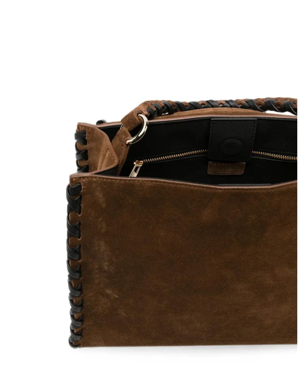 Orciani Brown Braided-Trim Suede Shoulder Bag