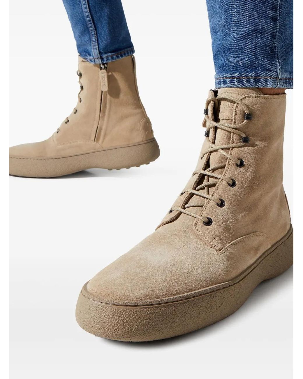 Tod's Brown Embossed Lace-Up Boots for men