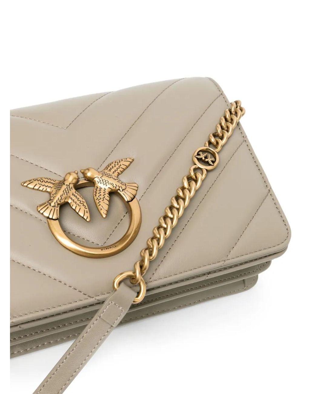 Pinko Gray Classic Love Leather Shoulder Bag