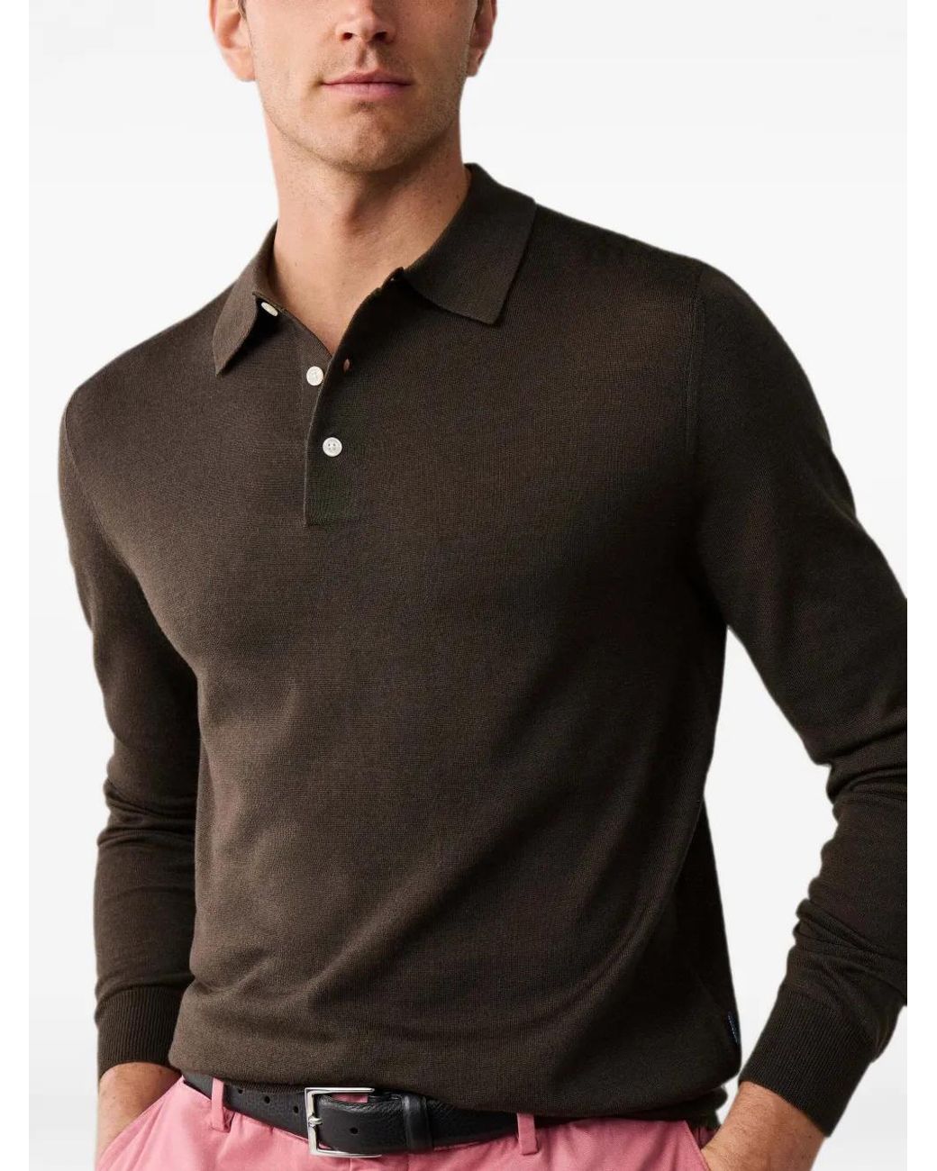 Hackett Brown Long-Sleeve Polo Shirt for men