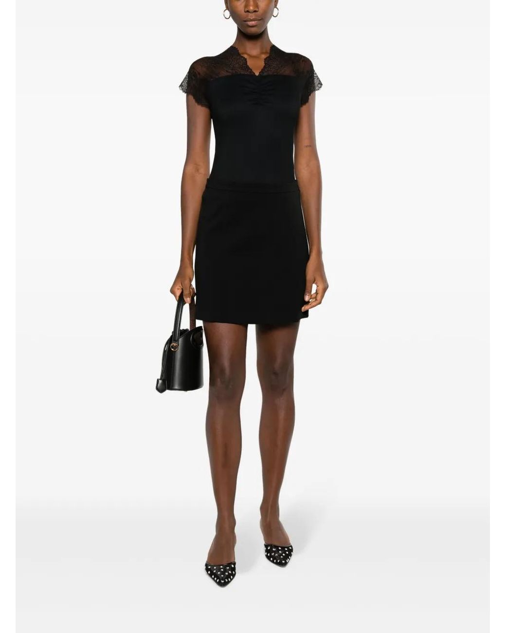 Maje Black Lace-Trim Jersey Top