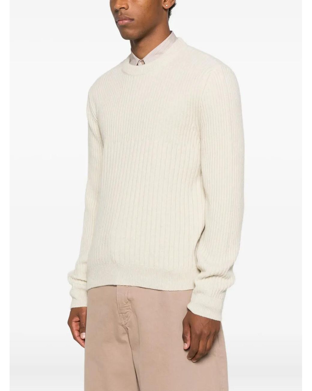 A.P.C. White Ribbed Crew-Neck Sweater for men