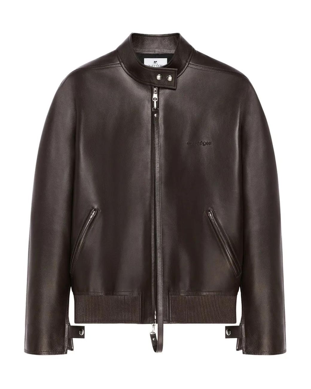 Courreges Brown Zip-Up Leather Jacket for men