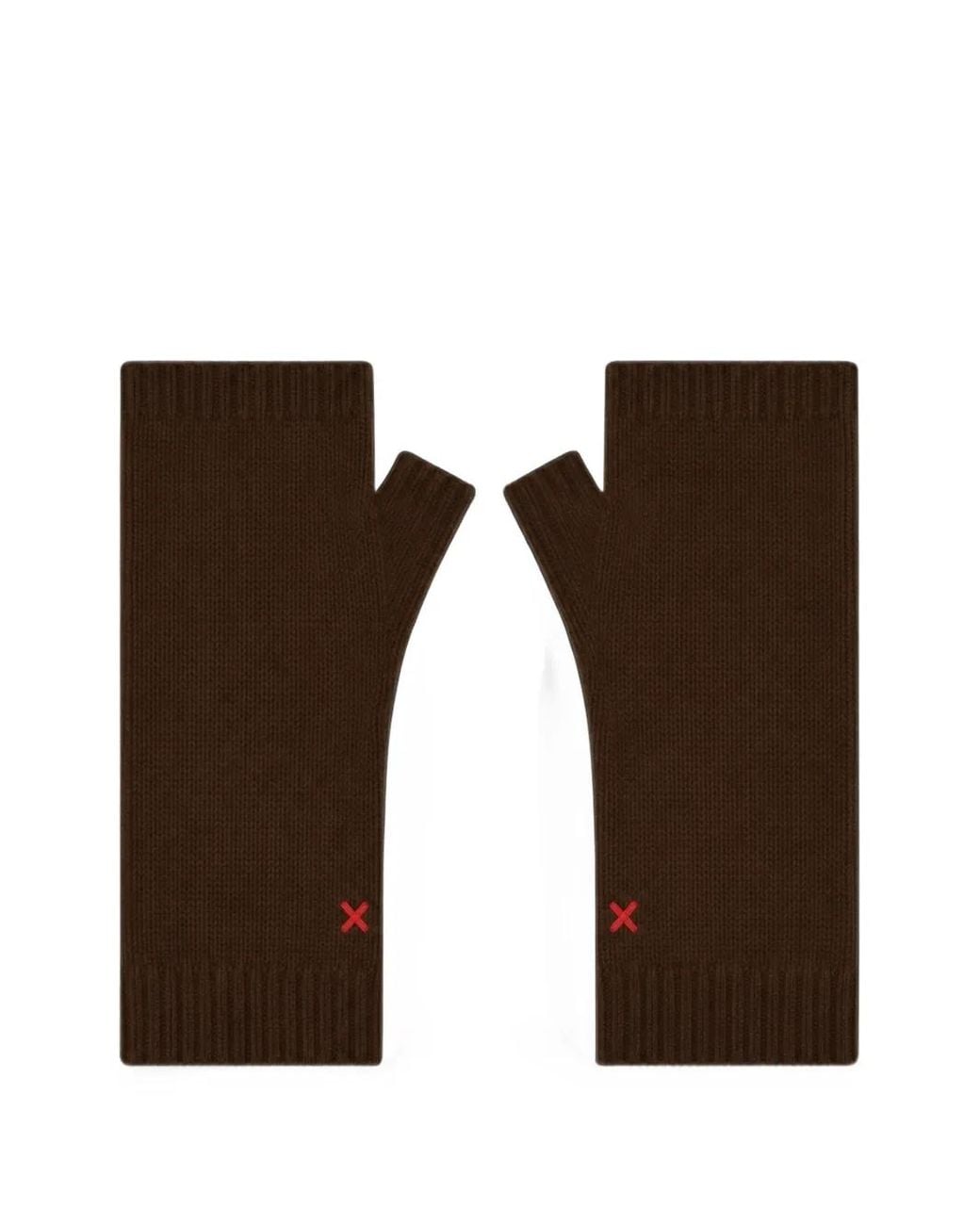 Chinti & Parker Brown Embroidered-Logo Fingerless Gloves
