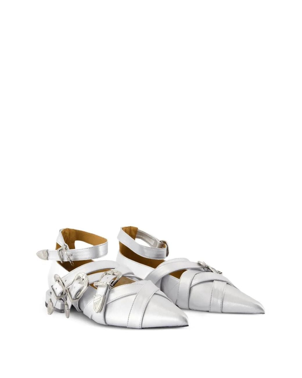 Toga White Buckle-Strap Pointed Ballet Flats
