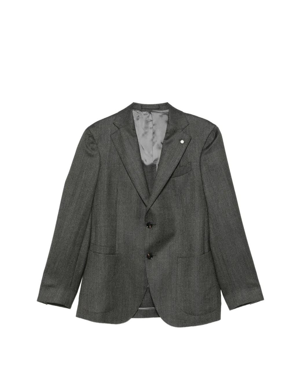 Luigi Bianchi Gray Herringbone-Weave Single-Breasted Blazer for men