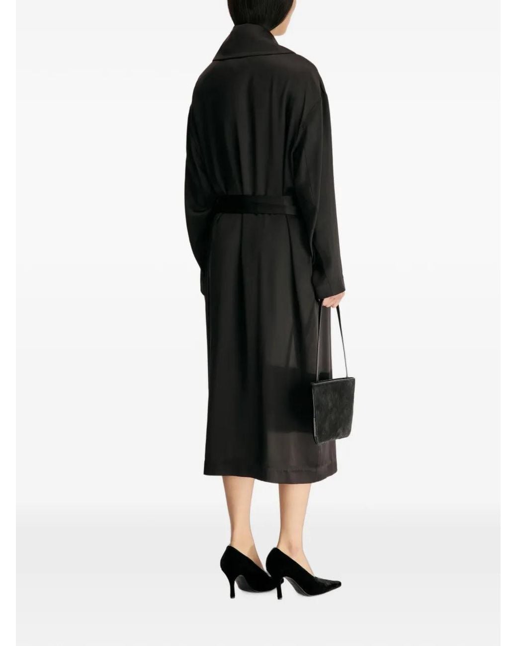 Loulou de Saison Black Erika Double-Breasted Satin Coat