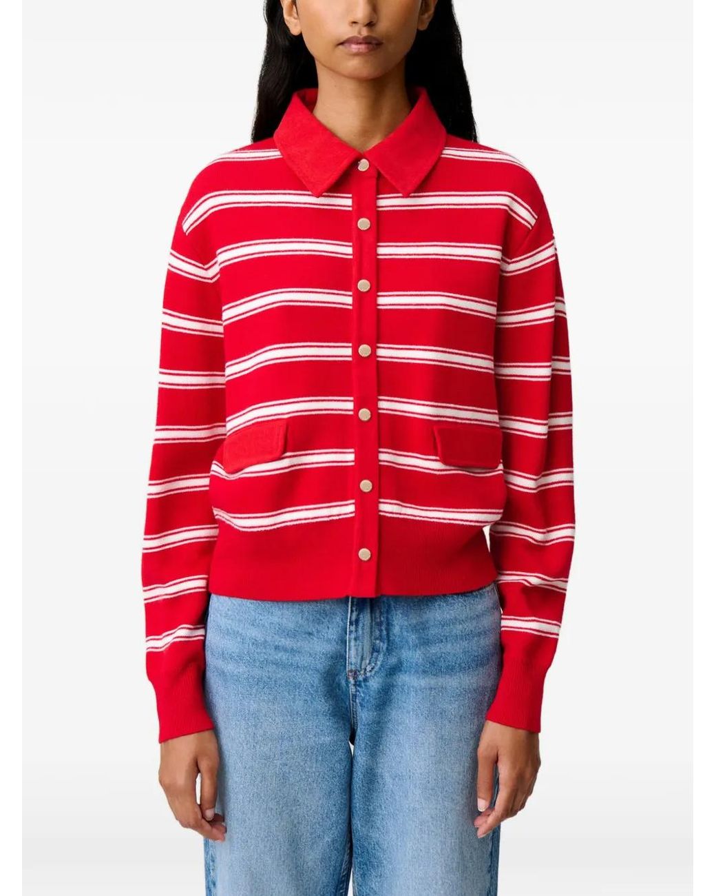 Claudie Pierlot Red Cardigan À Rayures