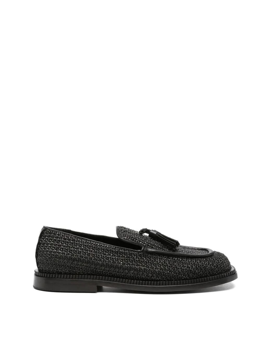 THE ANTIPODE Black Tassel-Detail Raffia Loafers for men