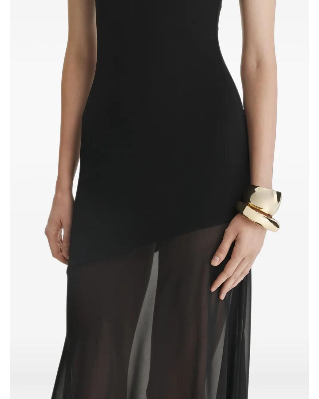 2310 STUDIO Black Asymmetric Sheer-Panel Maxi Dress
