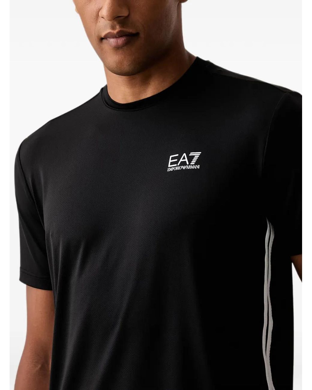 EA7 Black Jersey T-Shirt Tennis Pro Regular Fit With Rib Details for men