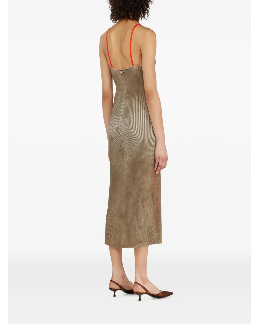 DIESEL Natural Rib-Knit Midi Cami Dress With Contrast Bands