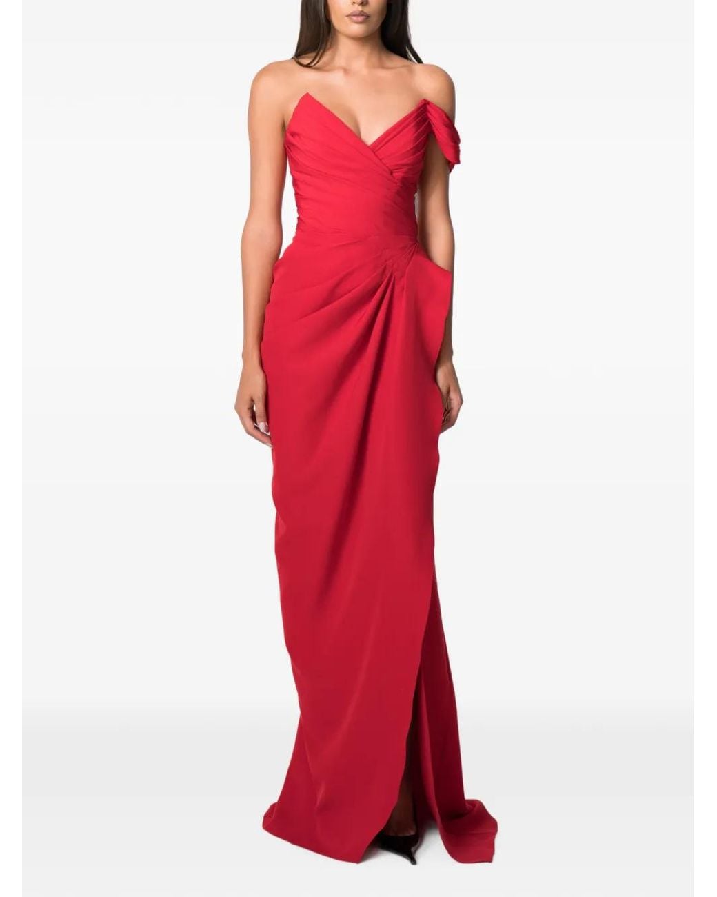 NORINA ST Red Alma Draped Lace-Up Gown