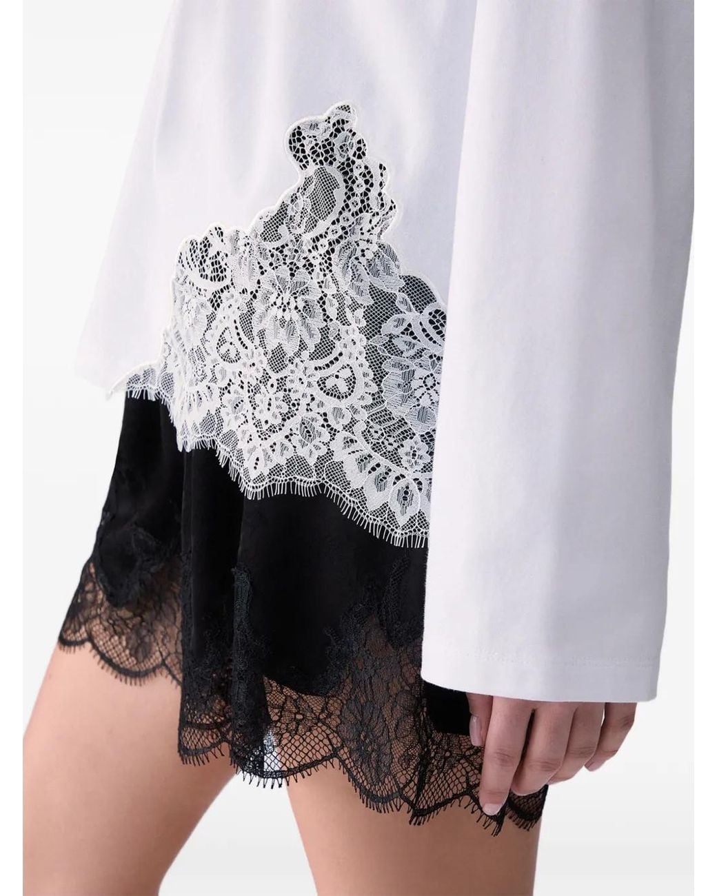 Liu Jo White T-Shirt With Lace And Jewel Embellishments