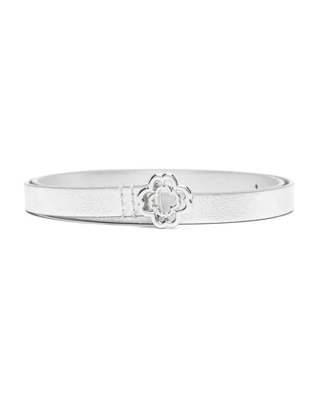 Maje White Slim Belt With Clover Buckle